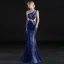 Sexy Bleu Roi Transparentes Robe De Soirée 2019 Trompette / Sirène Une épaule Sans Manches Faux Diamant Glitter Paillettes Longue Volants Dos Nu Robe De Ceremonie