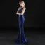 Sexy Bleu Roi Transparentes Robe De Soirée 2019 Trompette / Sirène Une épaule Sans Manches Faux Diamant Glitter Paillettes Longue Volants Dos Nu Robe De Ceremonie