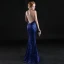 Sexy Bleu Roi Transparentes Robe De Soirée 2019 Trompette / Sirène Une épaule Sans Manches Faux Diamant Glitter Paillettes Longue Volants Dos Nu Robe De Ceremonie