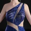 Sexy Bleu Roi Transparentes Robe De Soirée 2019 Trompette / Sirène Une épaule Sans Manches Faux Diamant Glitter Paillettes Longue Volants Dos Nu Robe De Ceremonie