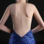 Sexy Bleu Roi Transparentes Robe De Soirée 2019 Trompette / Sirène Une épaule Sans Manches Faux Diamant Glitter Paillettes Longue Volants Dos Nu Robe De Ceremonie
