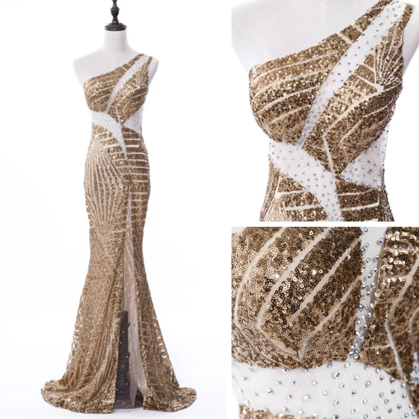 Sexy Bleu Roi Transparentes Robe De Soirée 2019 Trompette / Sirène Une épaule Sans Manches Faux Diamant Glitter Paillettes Longue Volants Dos Nu Robe De Ceremonie