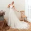 Affordable Ivory Outdoor / Garden Summer Wedding Dresses 2019 A-Line / Princess Deep V-Neck Sleeveless Backless Appliques Lace Court Train Ruffle