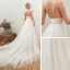 Affordable Ivory Outdoor / Garden Summer Wedding Dresses 2019 A-Line / Princess Deep V-Neck Sleeveless Backless Appliques Lace Court Train Ruffle