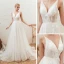 Affordable Ivory Outdoor / Garden Summer Wedding Dresses 2019 A-Line / Princess Deep V-Neck Sleeveless Backless Appliques Lace Court Train Ruffle