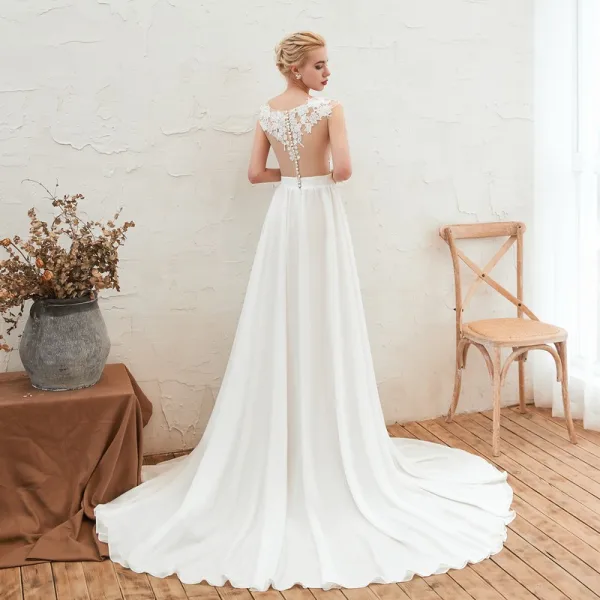 champagne a line prom dresses Champagne Elgant A-line Spaghetti Straps Backless Sequins Prom Dresses