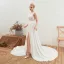 Abordable Ivoire Chiffon Été Transparentes Robe De Mariée 2019 Princesse Encolure Dégagée Sans Manches Appliques En Dentelle Fendue devant Tribunal Train Volants
