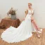 Abordable Ivoire Chiffon Été Transparentes Robe De Mariée 2019 Princesse Encolure Dégagée Sans Manches Appliques En Dentelle Fendue devant Tribunal Train Volants