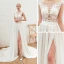 Abordable Ivoire Chiffon Été Transparentes Robe De Mariée 2019 Princesse Encolure Dégagée Sans Manches Appliques En Dentelle Fendue devant Tribunal Train Volants