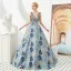 Best Navy Blue Jacquard Prom Dresses 2019 A-Line / Princess Deep V-Neck Sleeveless Beading Rhinestone Floor-Length / Long Ruffle Backless Formal Dresses