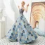 Best Navy Blue Jacquard Prom Dresses 2019 A-Line / Princess Deep V-Neck Sleeveless Beading Rhinestone Floor-Length / Long Ruffle Backless Formal Dresses