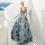 Best Navy Blue Jacquard Prom Dresses 2019 A-Line / Princess Deep V-Neck Sleeveless Beading Rhinestone Floor-Length / Long Ruffle Backless Formal Dresses