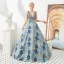 Best Navy Blue Jacquard Prom Dresses 2019 A-Line / Princess Deep V-Neck Sleeveless Beading Rhinestone Floor-Length / Long Ruffle Backless Formal Dresses