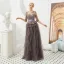 Illusion Brown See-through Evening Dresses  2019 A-Line / Princess Scoop Neck 1/2 Sleeves Sash Appliques Lace Floor-Length / Long Cascading Ruffles Formal Dresses