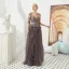 Illusion Brown See-through Evening Dresses  2019 A-Line / Princess Scoop Neck 1/2 Sleeves Sash Appliques Lace Floor-Length / Long Cascading Ruffles Formal Dresses