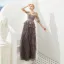 Illusion Brown See-through Evening Dresses  2019 A-Line / Princess Scoop Neck 1/2 Sleeves Sash Appliques Lace Floor-Length / Long Cascading Ruffles Formal Dresses