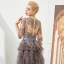 Illusion Brown See-through Evening Dresses  2019 A-Line / Princess Scoop Neck 1/2 Sleeves Sash Appliques Lace Floor-Length / Long Cascading Ruffles Formal Dresses
