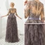 Illusion Brown See-through Evening Dresses  2019 A-Line / Princess Scoop Neck 1/2 Sleeves Sash Appliques Lace Floor-Length / Long Cascading Ruffles Formal Dresses