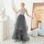 Luxury / Gorgeous Grey Evening Dresses  2019 A-Line / Princess Halter Sleeveless Beading Floor-Length / Long Cascading Ruffles Backless Formal Dresses