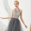 Luxury / Gorgeous Grey Evening Dresses  2019 A-Line / Princess Halter Sleeveless Beading Floor-Length / Long Cascading Ruffles Backless Formal Dresses