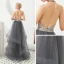 Luxury / Gorgeous Grey Evening Dresses  2019 A-Line / Princess Halter Sleeveless Beading Floor-Length / Long Cascading Ruffles Backless Formal Dresses