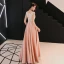 Affordable Pearl Pink Satin Evening Dresses  2019 A-Line / Princess See-through Scoop Neck Sleeveless Appliques Lace Rhinestone Floor-Length / Long Ruffle Formal Dresses