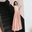 Affordable Pearl Pink Satin Evening Dresses  2019 A-Line / Princess See-through Scoop Neck Sleeveless Appliques Lace Rhinestone Floor-Length / Long Ruffle Formal Dresses
