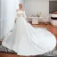 Affordable Modest / Simple Ivory Satin Wedding Dresses 2019 A-Line / Princess Off-The-Shoulder 3/4 Sleeve Backless Cathedral Train Ruffle