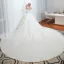 Affordable Modest / Simple Ivory Satin Wedding Dresses 2019 A-Line / Princess Off-The-Shoulder 3/4 Sleeve Backless Cathedral Train Ruffle