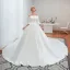 Affordable Modest / Simple Ivory Satin Wedding Dresses 2019 A-Line / Princess Off-The-Shoulder 3/4 Sleeve Backless Cathedral Train Ruffle