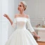 Affordable Modest / Simple Ivory Satin Wedding Dresses 2019 A-Line / Princess Off-The-Shoulder 3/4 Sleeve Backless Cathedral Train Ruffle