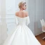 Affordable Modest / Simple Ivory Satin Wedding Dresses 2019 A-Line / Princess Off-The-Shoulder 3/4 Sleeve Backless Cathedral Train Ruffle