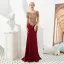 Haut de Gamme Bordeaux Robe De Soirée 2019 Trompette / Sirène Encolure Dégagée Manches Courtes Appliques En Dentelle Train De Balayage Volants Dos Nu Robe De Ceremonie