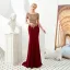 Haut de Gamme Bordeaux Robe De Soirée 2019 Trompette / Sirène Encolure Dégagée Manches Courtes Appliques En Dentelle Train De Balayage Volants Dos Nu Robe De Ceremonie