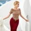 Haut de Gamme Bordeaux Robe De Soirée 2019 Trompette / Sirène Encolure Dégagée Manches Courtes Appliques En Dentelle Train De Balayage Volants Dos Nu Robe De Ceremonie