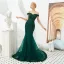 Elegant Dark Green Evening Dresses  2019 Trumpet / Mermaid Off-The-Shoulder Short Sleeve Sash Appliques Lace Beading Sweep Train Ruffle Backless Formal Dresses