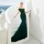 Elegant Dark Green Evening Dresses  2019 Trumpet / Mermaid Off-The-Shoulder Short Sleeve Sash Appliques Lace Beading Sweep Train Ruffle Backless Formal Dresses