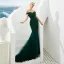 Elegant Dark Green Evening Dresses  2019 Trumpet / Mermaid Off-The-Shoulder Short Sleeve Sash Appliques Lace Beading Sweep Train Ruffle Backless Formal Dresses