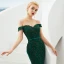Elegant Dark Green Evening Dresses  2019 Trumpet / Mermaid Off-The-Shoulder Short Sleeve Sash Appliques Lace Beading Sweep Train Ruffle Backless Formal Dresses