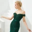 Elegant Dark Green Evening Dresses  2019 Trumpet / Mermaid Off-The-Shoulder Short Sleeve Sash Appliques Lace Beading Sweep Train Ruffle Backless Formal Dresses