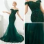 Elegant Dark Green Evening Dresses  2019 Trumpet / Mermaid Off-The-Shoulder Short Sleeve Sash Appliques Lace Beading Sweep Train Ruffle Backless Formal Dresses