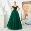 Best Dark Green Prom Dresses 2019 A-Line / Princess Off-The-Shoulder Short Sleeve Beading Floor-Length / Long Ruffle Backless Formal Dresses