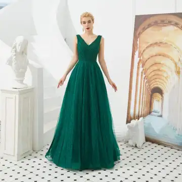 Bästa Mörkgrön Aftonklänningar 2019 Prinsessa V Hals Ärmlös Beading Glittriga Glitter Tyll Långa Ruffle Halterneck Formella Klänningar