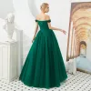 Best Dark Green Prom Dresses 2019 A-Line / Princess Off-The-Shoulder Short Sleeve Beading Floor-Length / Long Ruffle Backless Formal Dresses