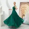 Meilleure Vert Foncé Robe De Soirée 2019 Princesse V-Cou Sans Manches Perlage Glitter Tulle Longue Volants Dos Nu Robe De Ceremonie