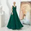 Meilleure Vert Foncé Robe De Soirée 2019 Princesse V-Cou Sans Manches Perlage Glitter Tulle Longue Volants Dos Nu Robe De Ceremonie