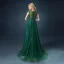 Chic / Beautiful Dark Green Satin Tulle See-through Evening Dresses  2019 A-Line / Princess Scoop Neck Sleeveless Appliques Lace Beading Pearl Sweep Train Ruffle Formal Dresses