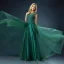 Chic / Beautiful Dark Green Satin Tulle See-through Evening Dresses  2019 A-Line / Princess Scoop Neck Sleeveless Appliques Lace Beading Pearl Sweep Train Ruffle Formal Dresses