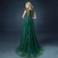 Chic / Beautiful Dark Green Satin Tulle See-through Evening Dresses  2019 A-Line / Princess Scoop Neck Sleeveless Appliques Lace Beading Pearl Sweep Train Ruffle Formal Dresses