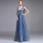 Elegante Meeresblau Abendkleider 2019 A Linie Tiefer V-Ausschnitt Ärmellos Applikationen Spitze Schleife Stoffgürtel Lange Rüschen Rückenfreies Festliche Kleider